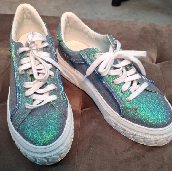 Casadei blue/green sparkle platform sneakers
